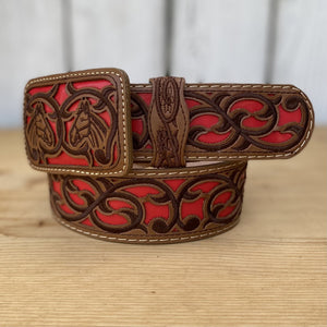 Cinturon Vaquero Mexicano - CB-Vaquero Rojo - Cinturones Vaqueros Bordados para Hombre - Cintos Bordados para Hombre - Cinturon Bordado para Hombre