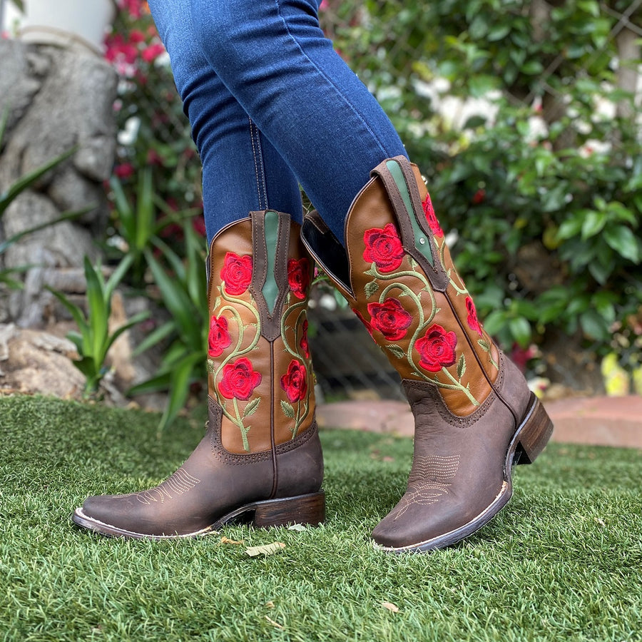 JB-1502 Chocolate Rojo - Botas Vaqueras para Mujer - Exotic boots, western boots, rodeo boots, cowboy boots - botas exoticas, botas vaqueras, botas de rodeo