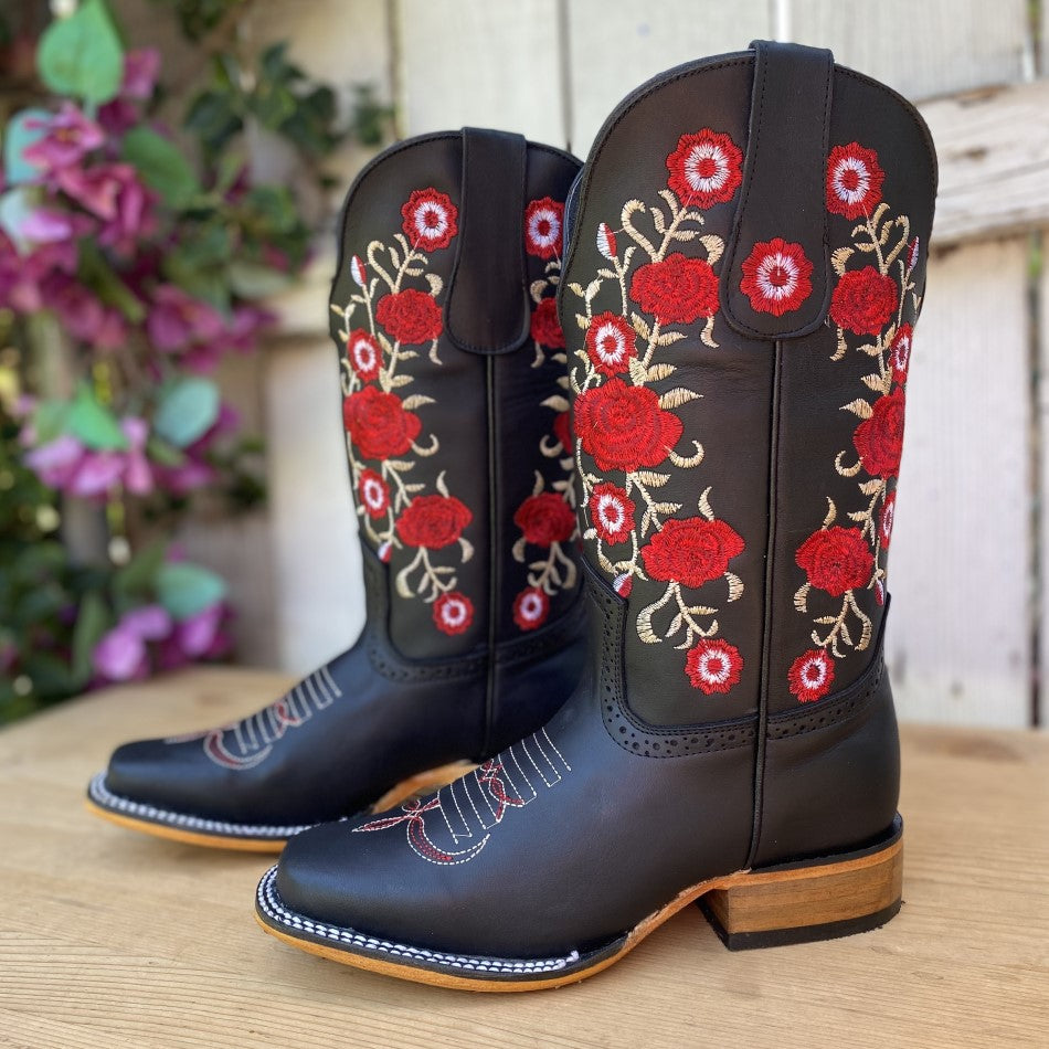 JB-1607 Negro Botas Vaqueras para Mujer Botas Vaqueras Bordadas