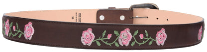 JB-1502 Cinturon Cafe con Rosa - Cinturones para Mujer - Cintos - Cinturones Vaqueros para Mujer - Cinturones de Rodeo para Mujer - Cinturones Bordados para Mujer