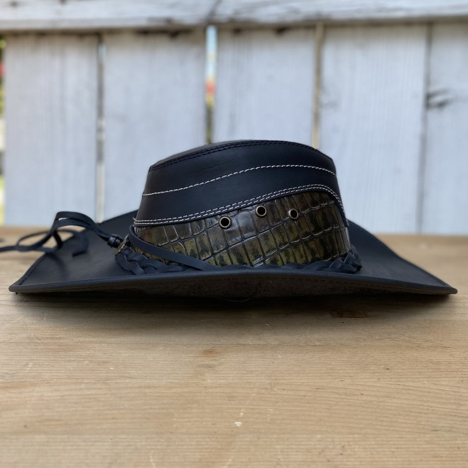 Sombrero de Piel Negro con Cocodrilo Imitacion - Sombreros de Piel Negro - Sombreros de Piel para Hombre