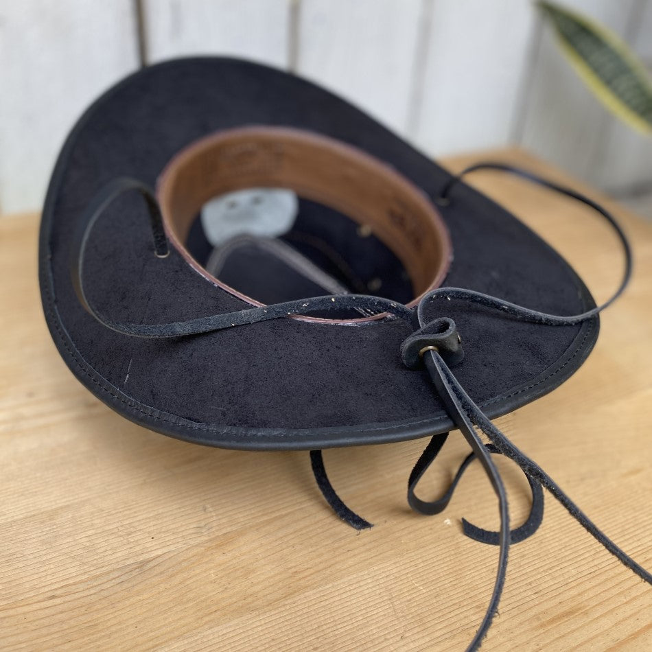 Black Leather Hat with Genuine Cow Hair - Leather Hats