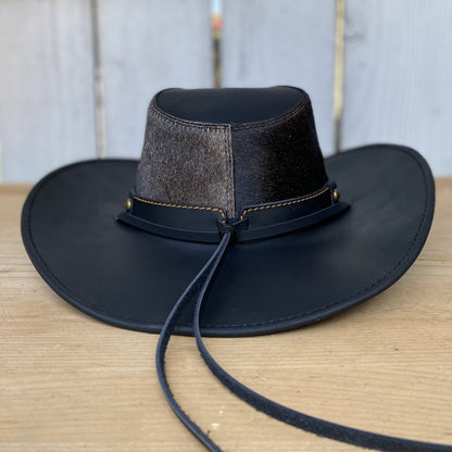 Sombrero de Cuero Negro con Pelo de vaca - Sombreros de Cuero - Sombreros de Cuero para Hombre