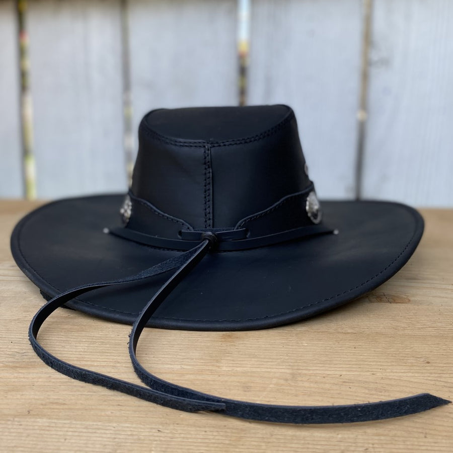 Sombrero de Piel Negro con Conchos - Sombreros de Piel - Sombreros de Piel para Hombre