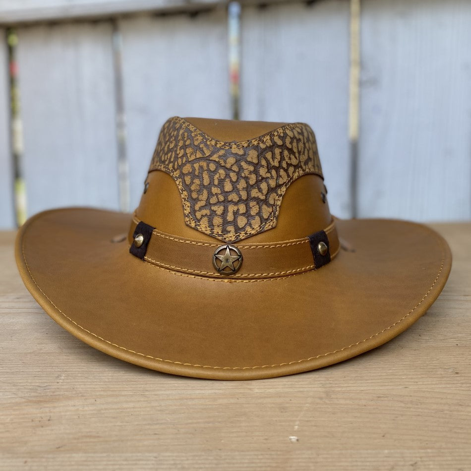 Sombrero vaquero de cuero occidental | Sombreros estilo Western Outback |  Sombrero de vaquero marrón para hombre