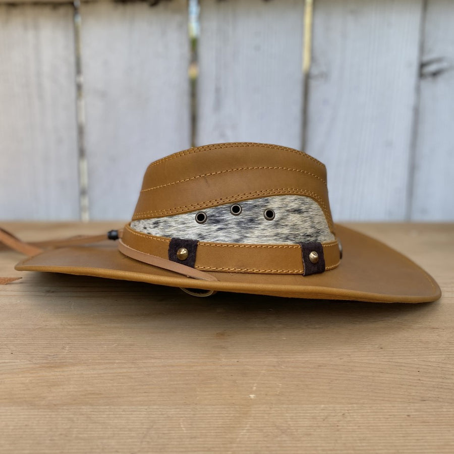 Sombrero de Piel Tan para Hombre - Sombrero de Piel Tan con Pelo de Vaca Original - Sombreros de Piel
