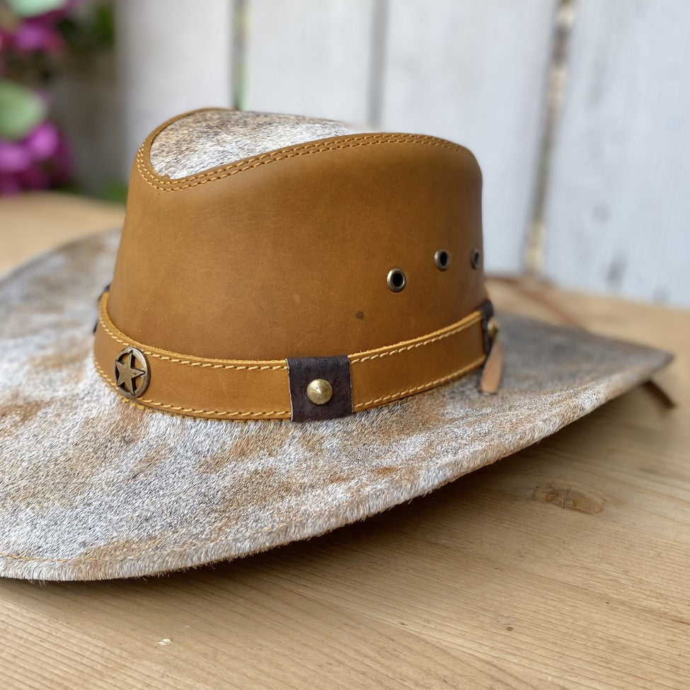 Tan Leather Hat with Original Cow Hair - Leather Hats – Bota Exotica ...