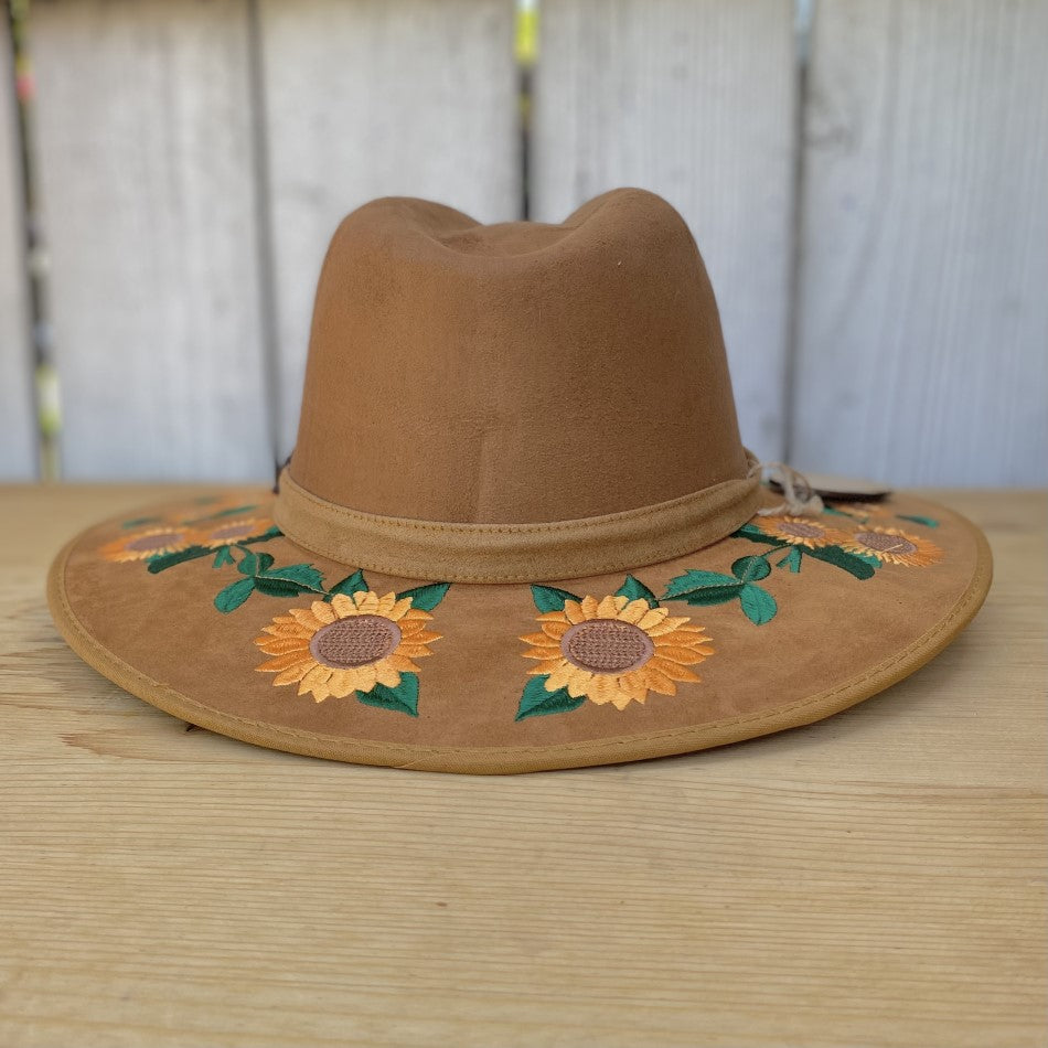 Sombrero de FIeltro para Mujer con Girasoles Tan - Sombrero Mexicano de Fieltro para Mujer - Sombrero de Fieltro de Mexico - Sombreros de Fieltro