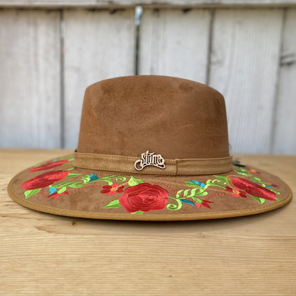 Sombreros para Mujer de Fieltro Tan con Rosas - Sombrero Mexicano de Fieltro - Sombrero de FIeltro de Mexico - Sombreros de Fieltro