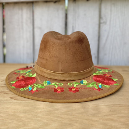 Sombreros para Mujer de Fieltro Tan con Rosas - Sombrero Mexicano de Fieltro - Sombrero de FIeltro de Mexico - Sombreros de Fieltro
