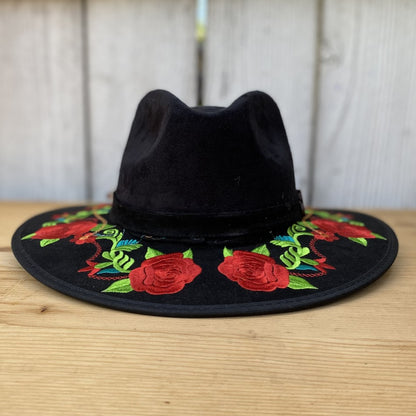 Sombrero para Niña de Fieltro con Rosas - Sombrero de FIeltro Negro - Sombrero de Fieltro Mexicano - Sombreros de Fieltro