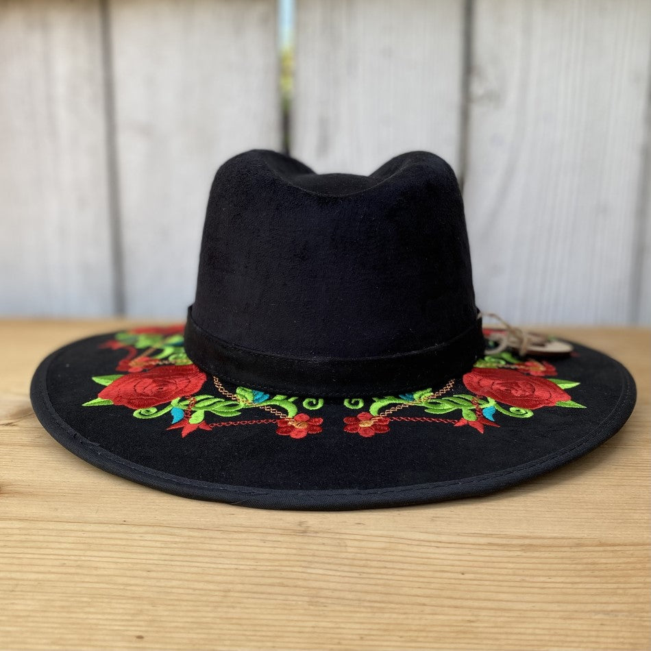 Sombrero para Niña de Fieltro con Rosas - Sombrero de FIeltro Negro - Sombrero de Fieltro Mexicano - Sombreros de Fieltro