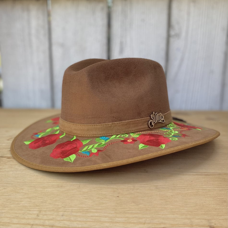 Sombrero para Niña de Fieltro con Rosas - Sombrero de FIeltro Tan - Sombrero de Fieltro Mexicano - Sombreros de Fieltro
