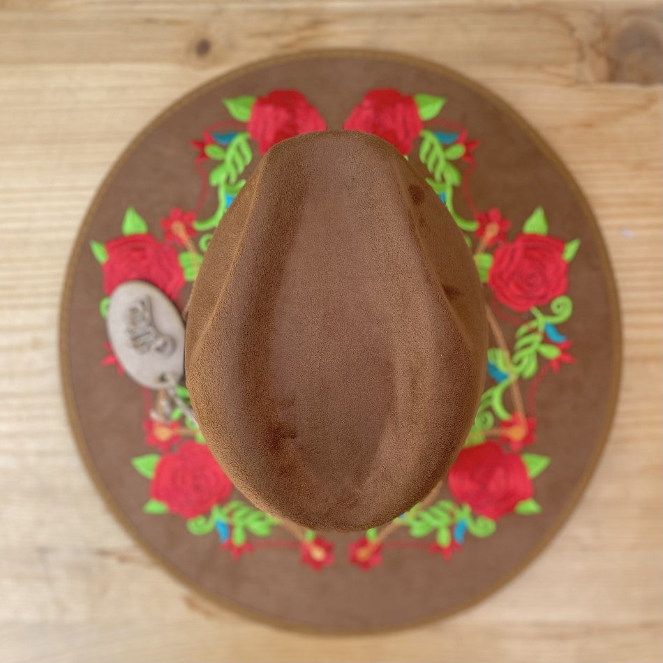 Sombrero Mexicano de Fieltro para Niña dolor Tan con Rosas - Sombrero de Fieltro Mexicano Tan - Sombreros para Niña de Fieltro - Sombreros de Fieltro