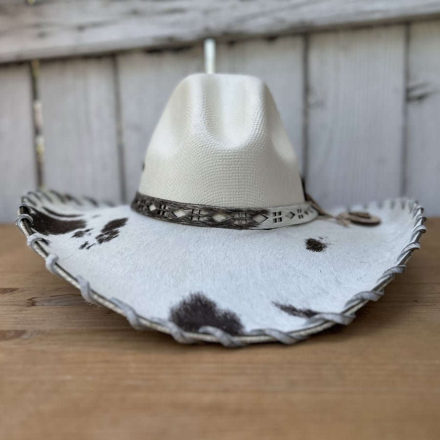 Sombrero Blanco y Negro  - Sombreros Cassidy con Pelo de Res Original - Sombreros Vaqueros Cassidy
