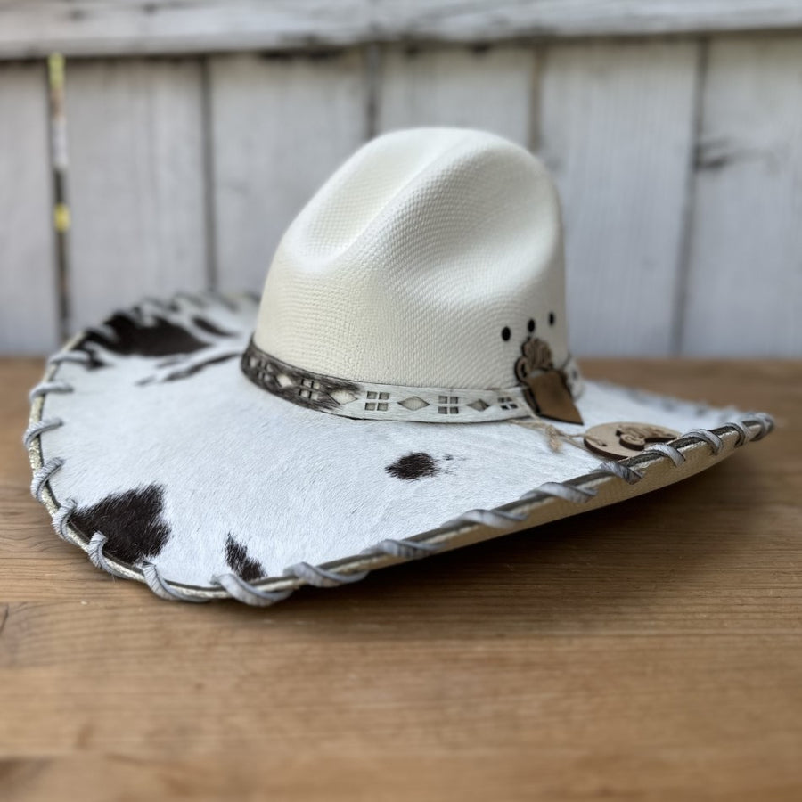 Sombrero Blanco y Negro  - Sombreros Cassidy con Pelo de Res Original - Sombreros Vaqueros Cassidy