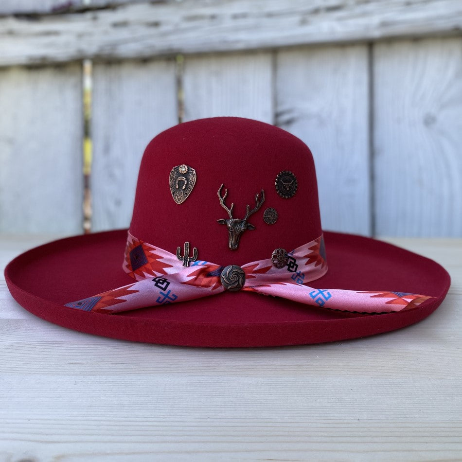 Sombreros para Mujer - Texana Open Crown Con Herraje - Sombreros Vaqueros para Mujer - Sombreros Mexicanos para Mujer - Sombreros de Fieltro para Mujer - Texanas para Mujer - Bota Exotica